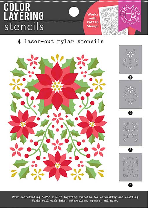 Hero Arts Color Layering Stencil Set 5.25X6.5 - Poinsettia Pattern