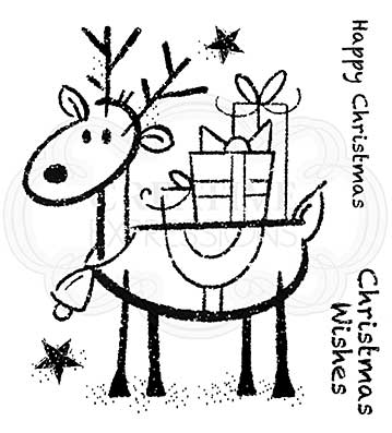 SO: Woodware Clear Singles Rudolph Pressies 4 in x 4 in Stamp