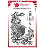 SO: Woodware Clear Singles Lino Cut - Robin and Holly 4 in x 6 in Stamp