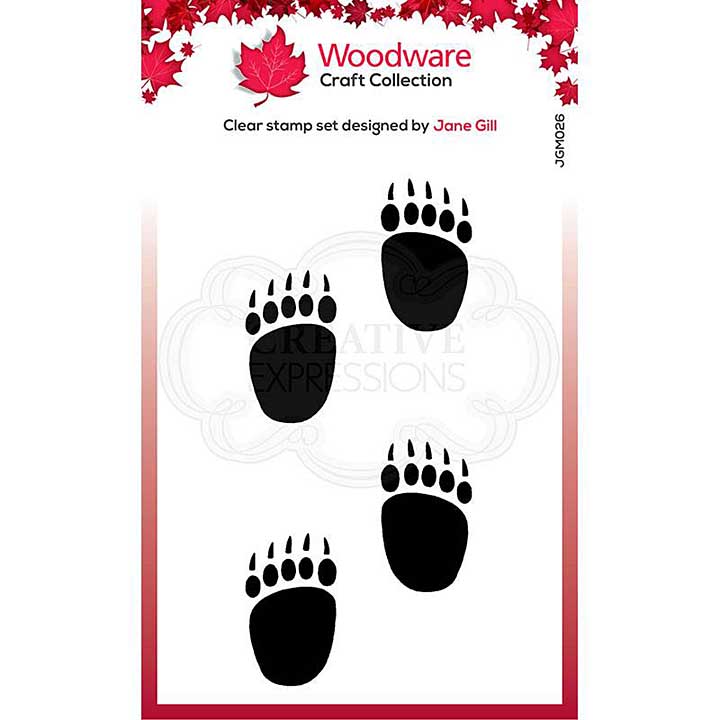 SO: Woodware Clear Singles Festive Fuzzies . Mini Polar Bear Paws 2.6 in x 1.7 in Stamp
