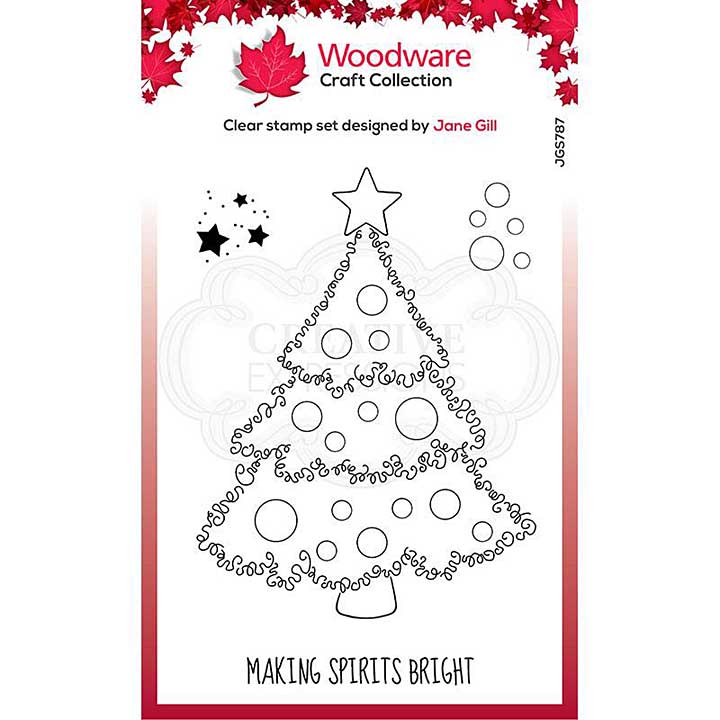 SO: Woodware Clear Singles Festive Fuzzies . Christmas Tree 4 in x 6 in Stamp