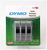 Dymo Embossing Refill Tapes 3 Pack - BLACK 9mm x 3m each roll