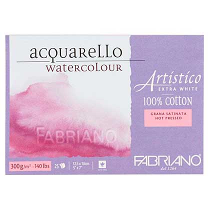 SO: Fabriano Artistico Extra White Watercolour Paper - 12.5 x 18cm (hot pressed 140lbs)
