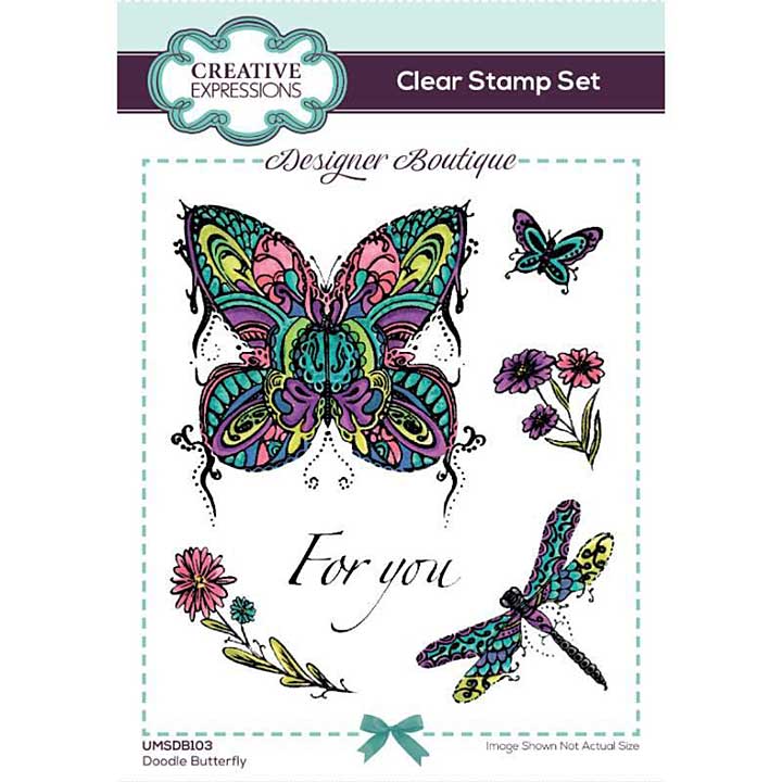 Creative Expressions Designer Boutique Doodle Butterfly 6 in x 4 in Clear Stamp Set