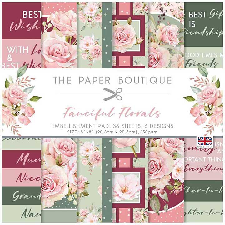 The Paper Boutique Fanciful Florals 8 in x 8 in  Embellishments Pad