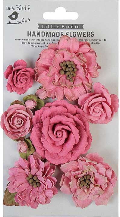 SO: Little Birdie Lolita Paper Flowers 7Pkg - Rosy Note