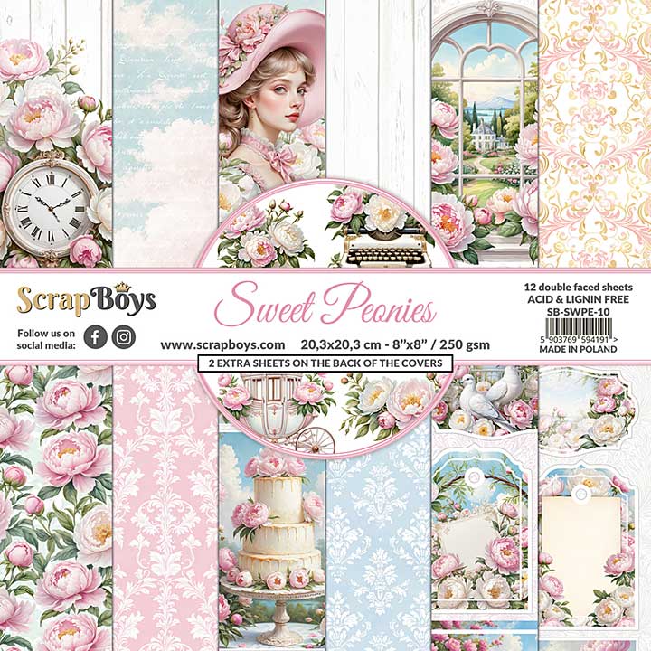 ScrapBoys Sweet Peonies 8x8 Inch Paper Pad