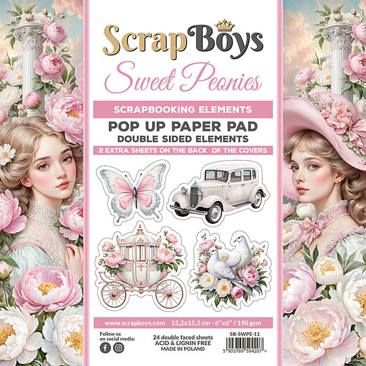 ScrapBoys Sweet Peonies 6x6 Inch Pop Up Paper Pad