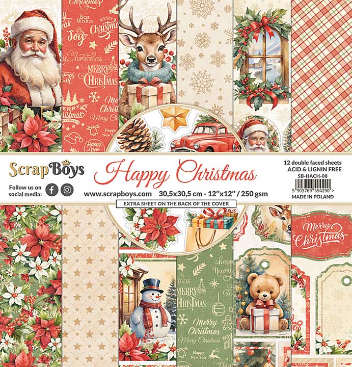 ScrapBoys Happy Christmas 12x12 Inch Paper Pad