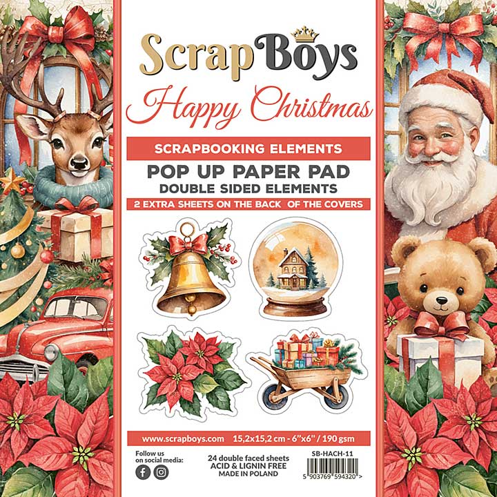 ScrapBoys Happy Christmas 6x6 Inch Pop Up Paper Pad