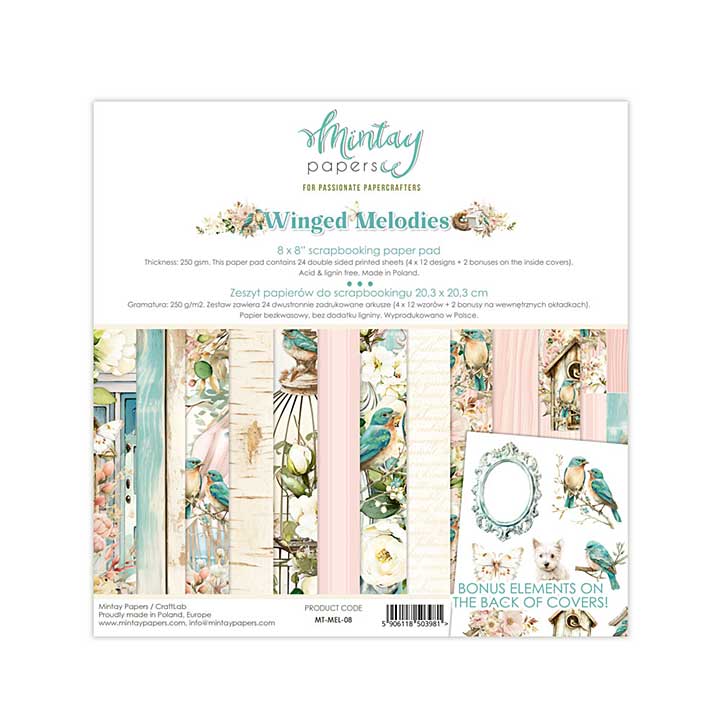 Mintay Winged Melodies 8x8 Inch Scrapbooking Paper Pad