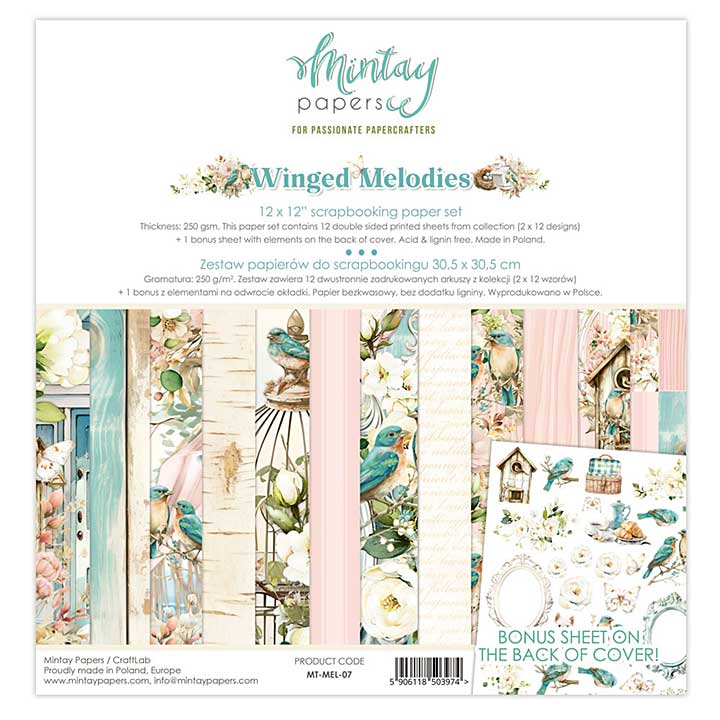 Mintay Winged Melodies 12x12 Inch Scrapbooking Paper Set