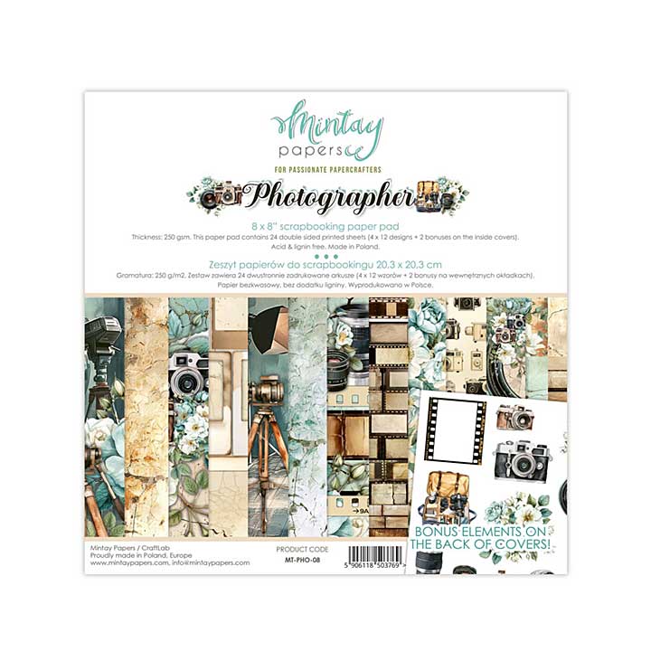 Mintay Photographer 8x8 Inch Scrapbooking Paper Pad