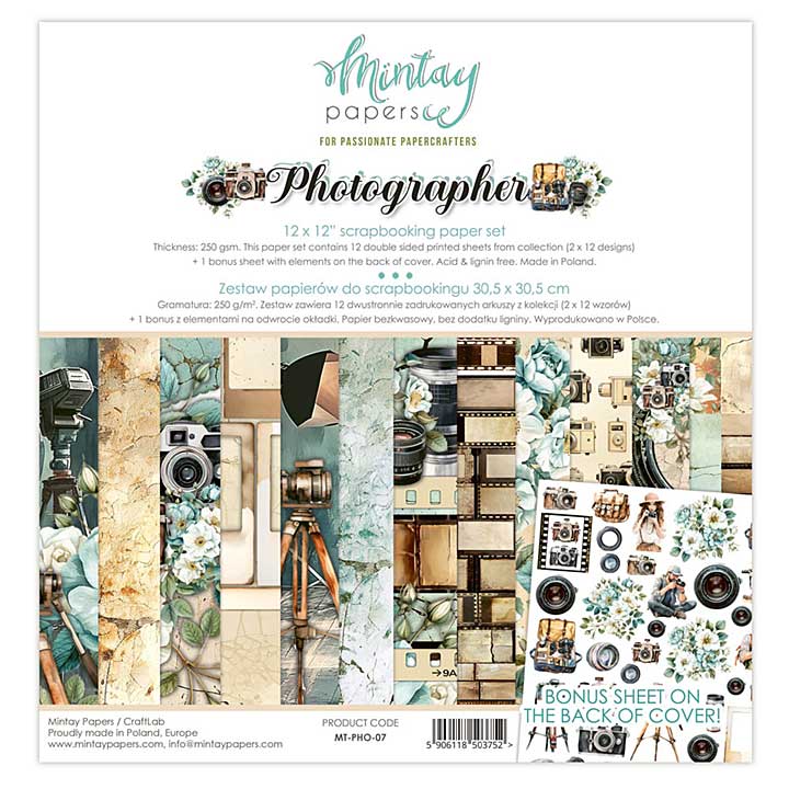 SO: Mintay Photographer 12x12 Inch Scrapbooking Paper Set