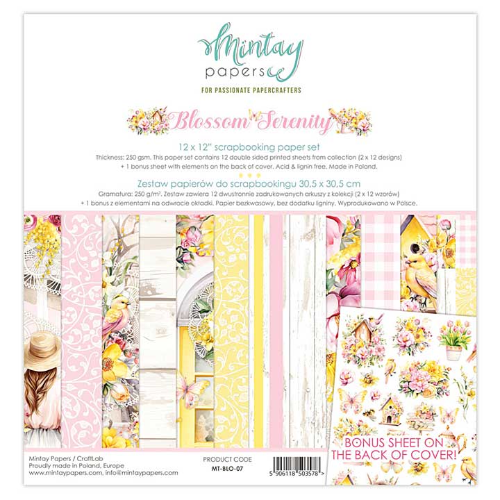 Mintay Blossom Serenity 12x12 Inch Scrapbooking Paper Set