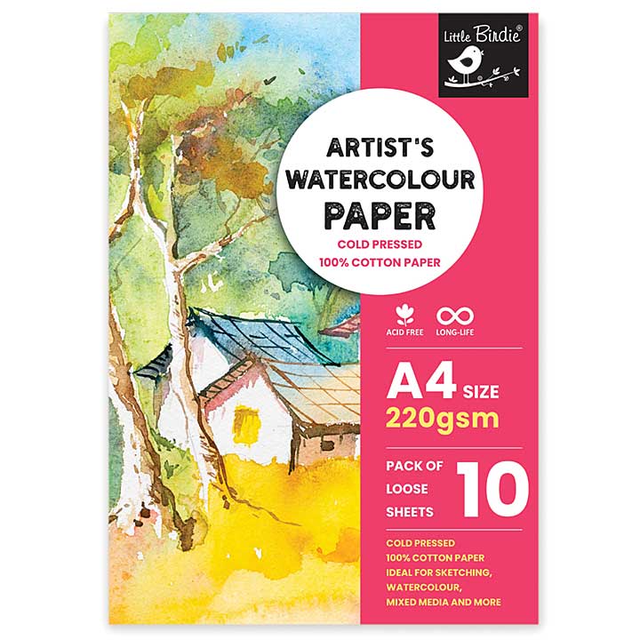 Little Birdie Artist\'s Watercolour A4 Paper 220gsm -  10 Sheets