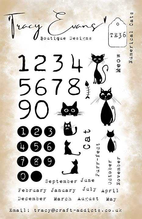 Tracy Evans Numerical Cats A5 Stamp