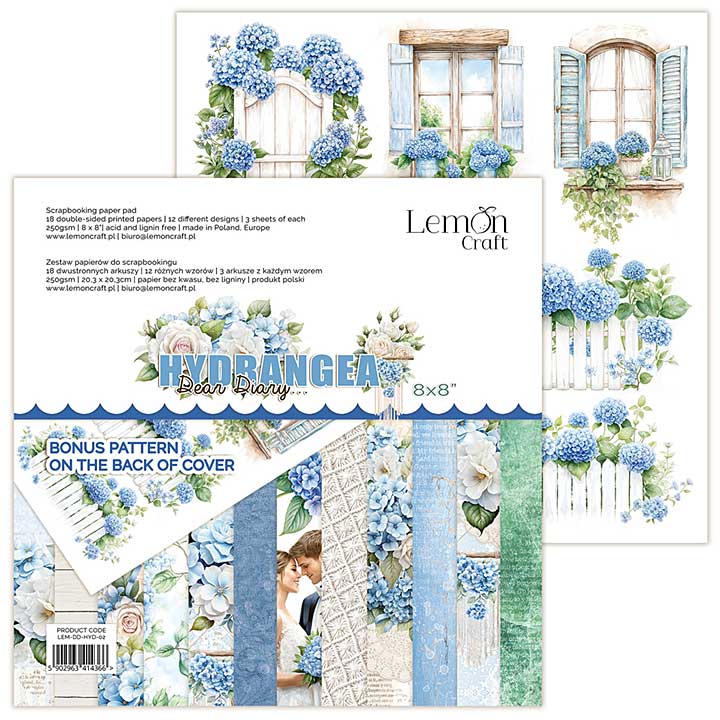 LemonCraft Dear Diary Hydrangea 8x8 Inch Paper Pad