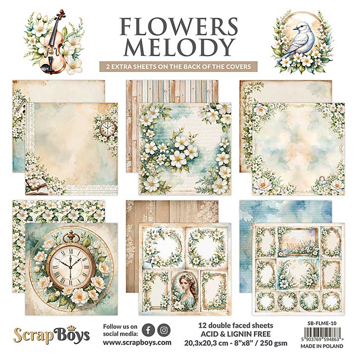ScrapBoys Flowers Melody 8x8 Inch Paper Pad
