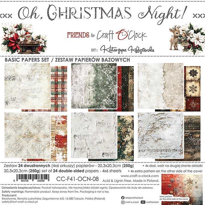 Craft OClock Oh Christmas Night 8x8 Inch Basic Papers Set