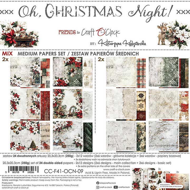 Craft OClock Oh Christmas Night 8x8 Inch Medum Papers Set