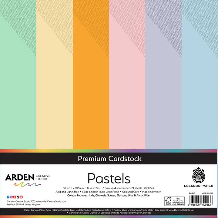 Arden Creative Studio Premium Cardstock 12x12 Inch Pastels (24 Sheets)