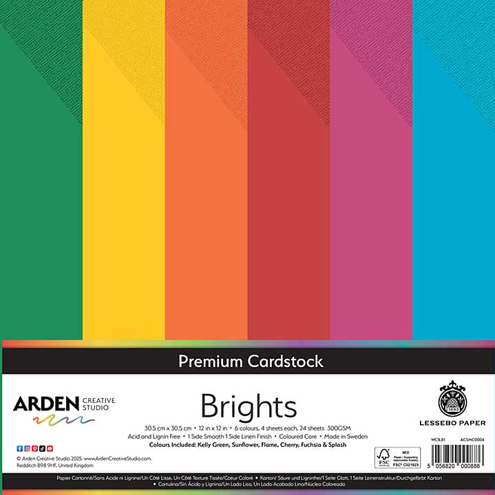Arden Creative Studio Premium Cardstock 12x12 Inch Brights (24 Sheets)