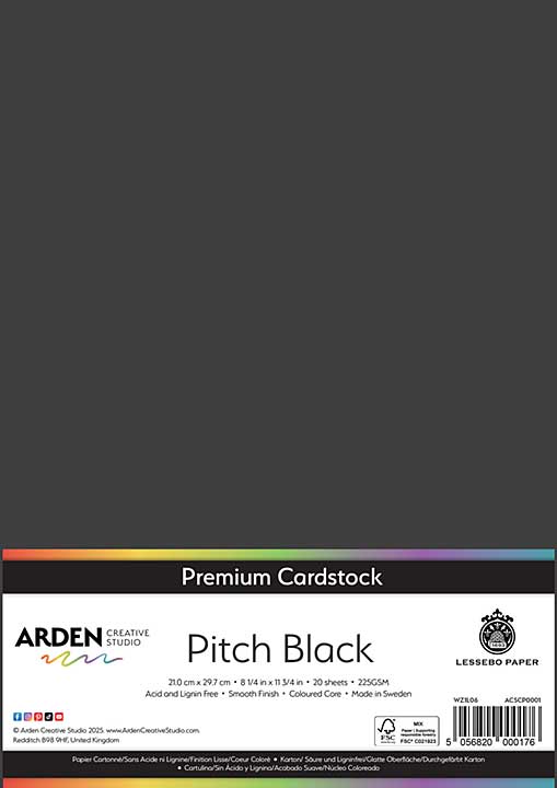 Arden Creative Studio Premium Cardstock A4 Pitch Black (20 Sheets)