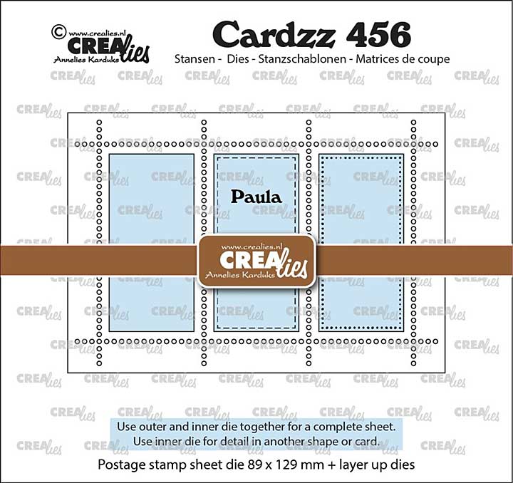 Crealies Cardzz Dies Postage Stamp Sheet Rectangle Paula with 3 Rectangles