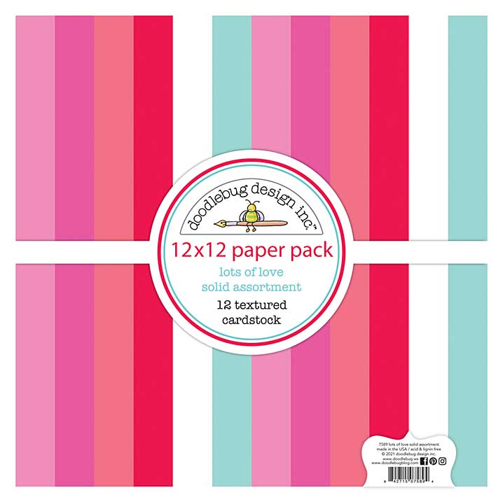 Doodlebug Design Lots of Love 12x12 inch Textured Cardstock Solid Paper Pack
