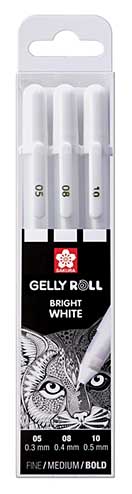 SO: Sakura Gelly Roll Basics - Bright White Assorted (#05, #08, #10), Mixed set of 3 Pens