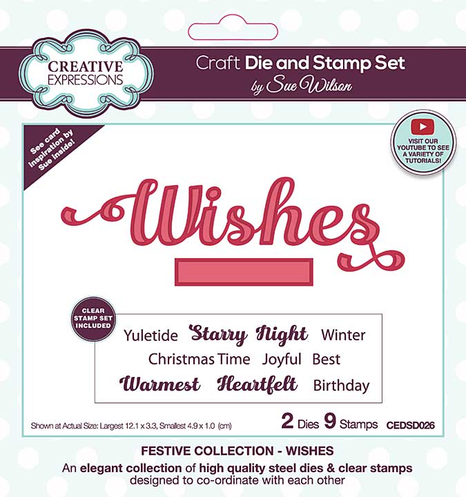Creative Expressions Craft Die And Stamp Set By Sue Wilson - Wishes