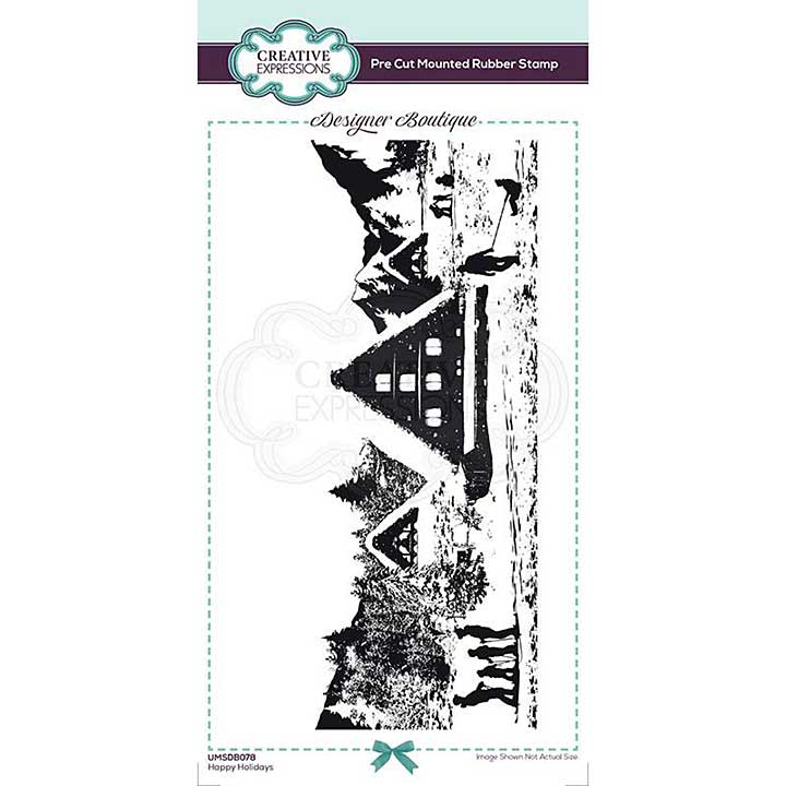 Creative Expressions Designer Boutique Collection Happy Holidays DL Pre Cut Rubber Stamp