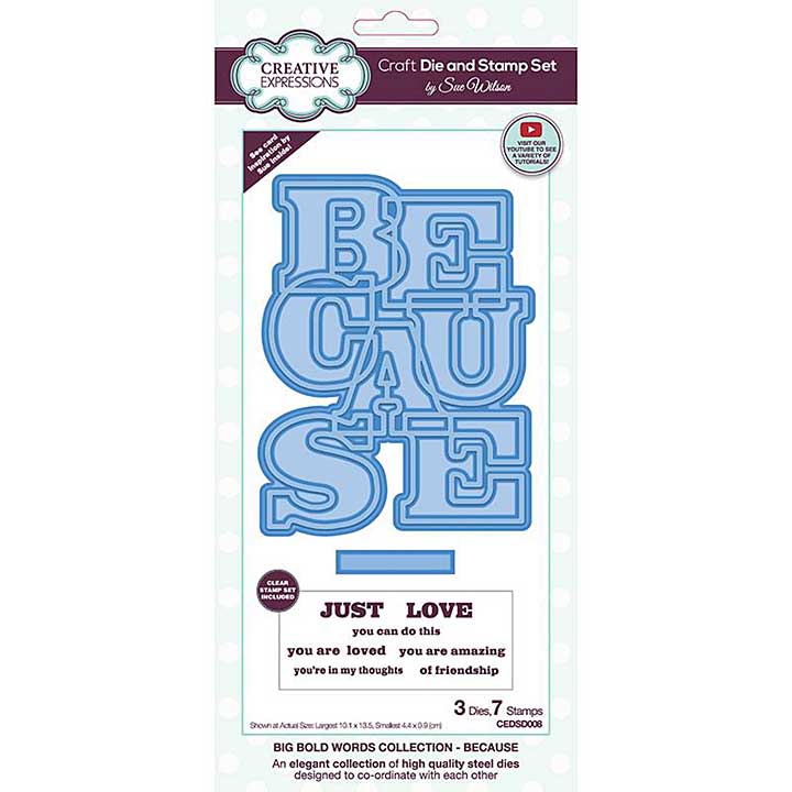 SO: Creative Expressions Sue Wilson Big Bold Words Because - Craft Die and Stamp Set