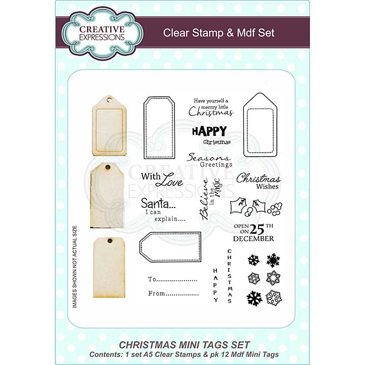 SO: Creative Expressions Christmas Mini Tags A5 Clear Stamp & Mdf Set