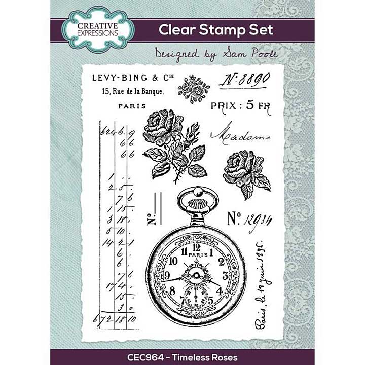 SO: Creative Expressions Sam Poole Timeless Roses 6 in x 8 in Clear Stamp Set