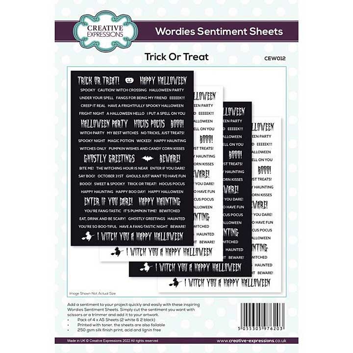 Creative Expressions Wordies Sentiment Sheets . Trick or Treat Pk 4 6 in x 8 in