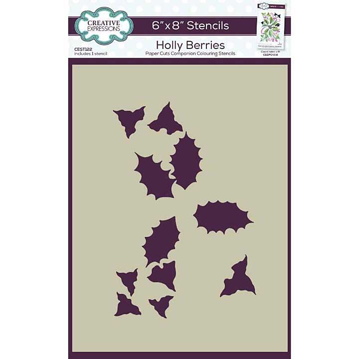 Creative Expressions Companion Colouring Stencil 6x8 - Holly Berries