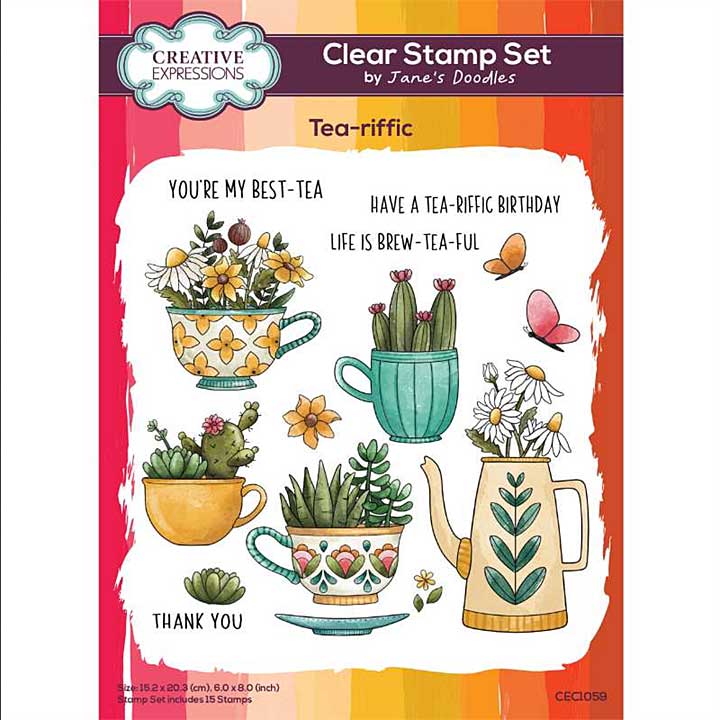 Creative Expressions - Janes Doodles - Tea-riffic - 6 in x 8 in Clear Stamp Set