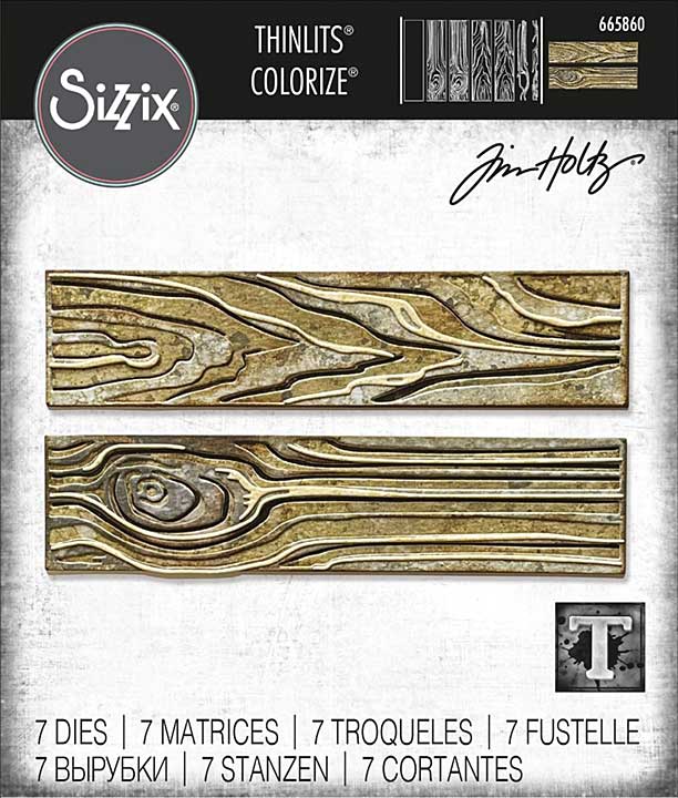 Sizzix Thinlits Die Set 7PK - Woodgrain, Colorize by Tim Holtz