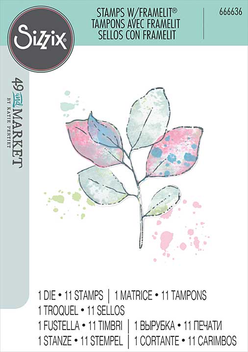 Sizzix Framelits Die & A5 Stamp Set By 49 & Market - Painted Pencil Leaves