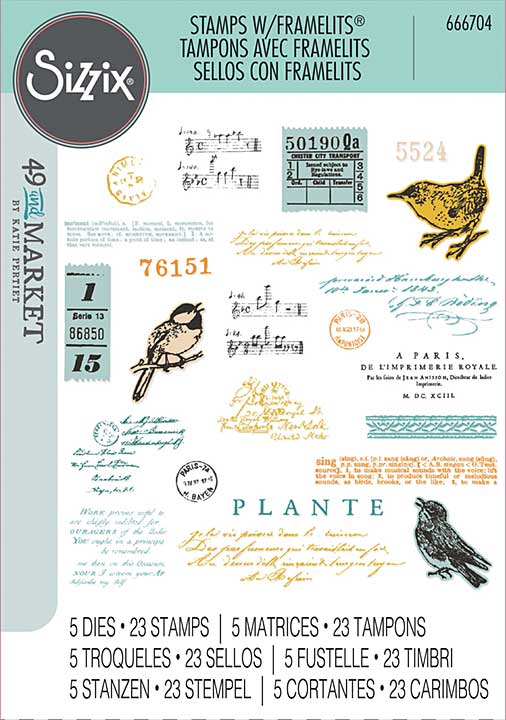 Sizzix A5 Clear Stamps With Framelits Die By 49 And Market - Bird Song