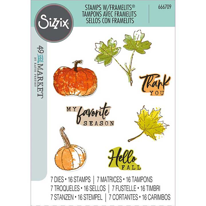 Sizxix A5 Clear Stamps With Framelits Die By 49 And Market - Pencil Line Harvest