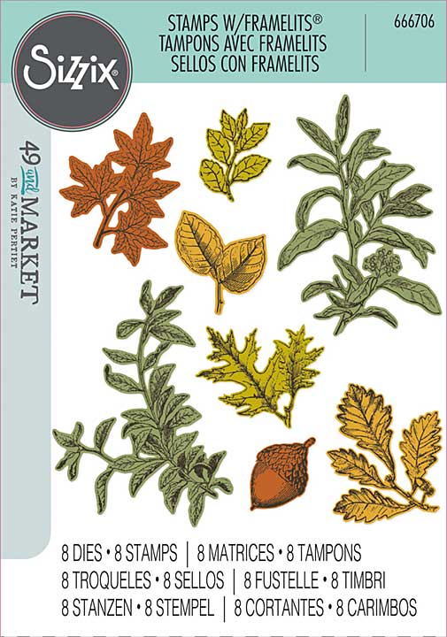 Sizzix A5 Clear Stamps With Framelits Die By 49 And Market - Forever Leaves