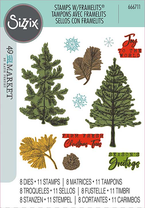 Sizzix A5 Clear Stamps With Framelits Die By 49 And Market - Pine Holidays