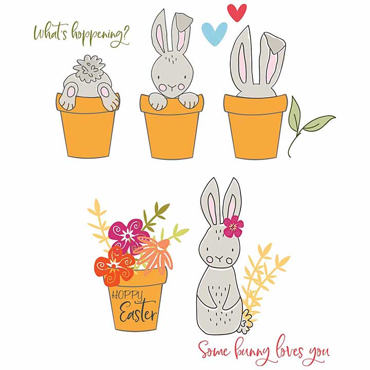 Sizzix Catherine Pooler - Clear Stamps - Bunny Bits and Blooms (12pcs)