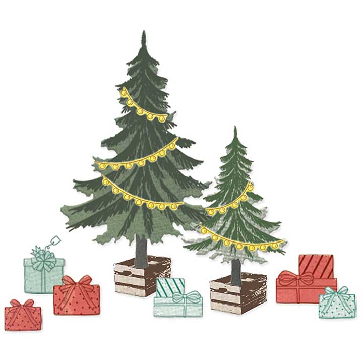 Sizzix Framelits Die with Stamps by 49 and Market Trees and Trinkets (15+17pcs)