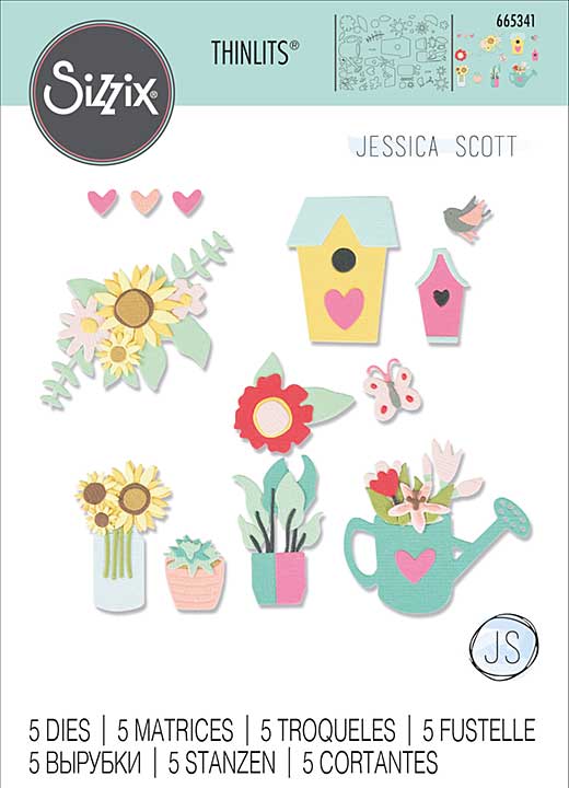 Sizzix Thinlits Die by Jessica Scott Floral Garden (5pcs) set of thin metal dies with garden shapes