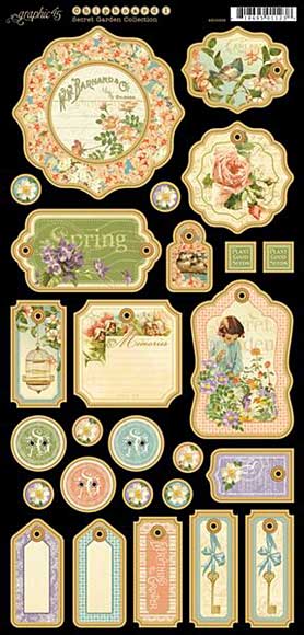 Graphic 45 - Chipboard Tags #1 - Secret Garden Collection