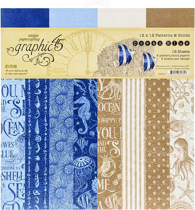 SO: Graphic 45 Ocean Blue - 12x12 Double-Sided Paper Pad 16pk